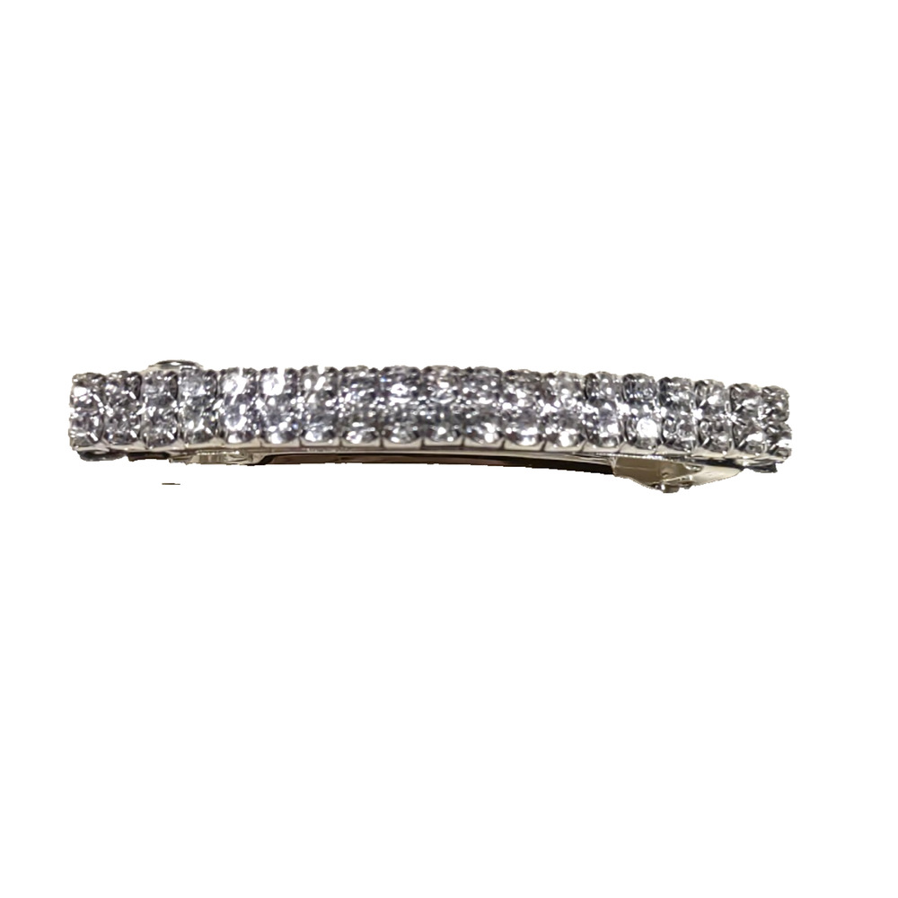 Childs Thin Hair Barrette Tension Clip Silver Tone Rhinestone Church Party